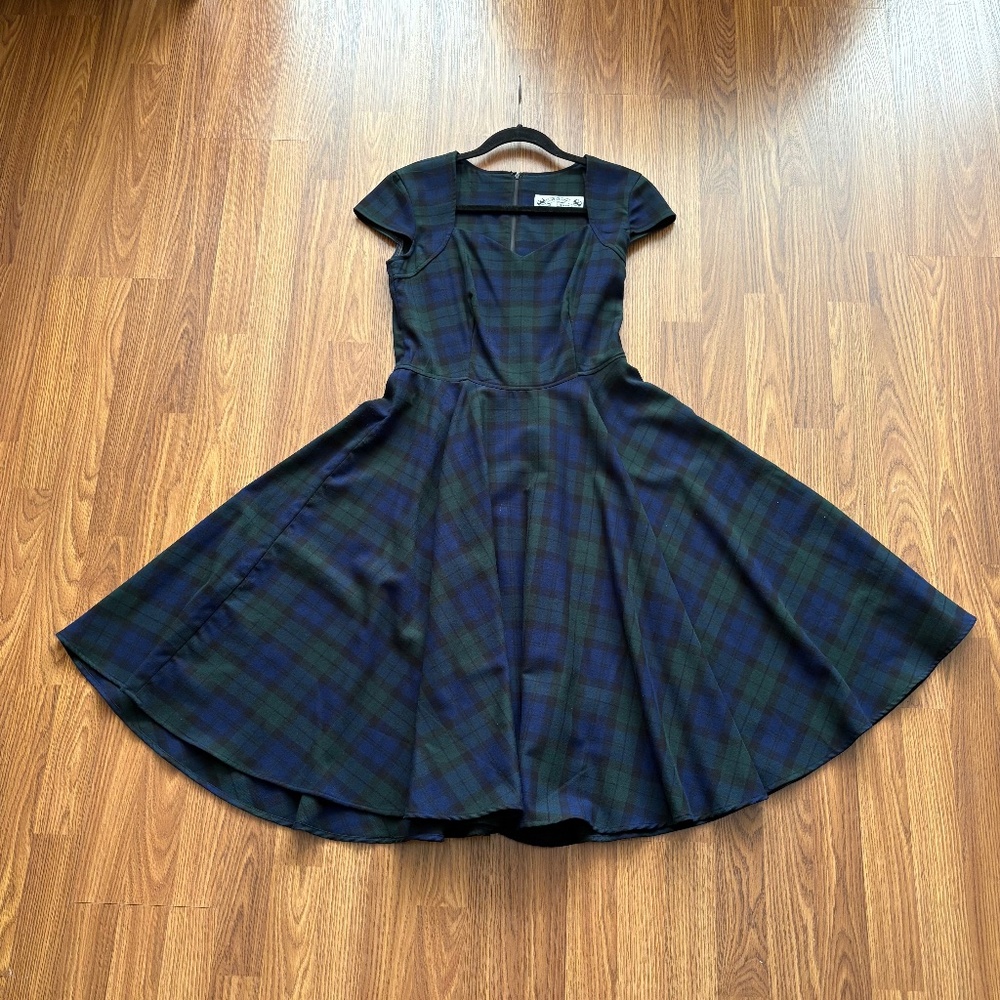 Hell Bunny Vixen, retro green and blue tartan flare dress